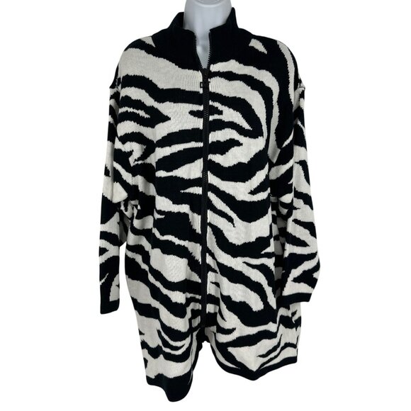 Diane Von Furstenberg Long Sleeve Full Zip Zebra Print Mid Length Cardigan Sz 1X - Picture 1 of 8